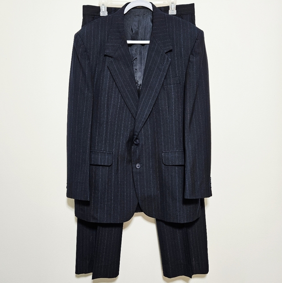 Towncraft Mens 2-Piece Suit Pinstripe Old Money Career Wedding Lined Blue 43R - Picture 1 of 12